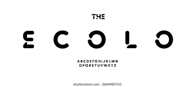 Alfabeto arredondado futurista, fonte de tecnologia suave, tipo suave e recortado para inovação ciência médica tech headline, logotipo de inicialização, design tipográfico digital, tipografia mínima cibernética. Tipo de vetor