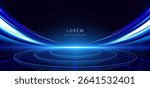 Futuristic scene glowing blue rays with blue neon lights circles on dark blue background. Concept technology, gamer. Vector illustration