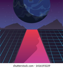 futuristic scene screen planet vector ilustration