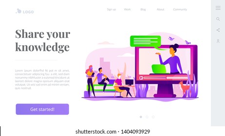 Futuristic School Learning Environment. On-demand Webinar, Lecturing. Online Teaching, Share Your Knowledge, English Teacher Online Concept. Website Homepage Header Landing Web Page Template.