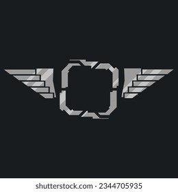 Futuristic Sci Fi Hud Futuristic Military Frame Logo Icon Element Metallic Square Asymmetric Gray Wings Vector Design