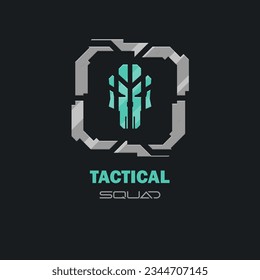 Futuristic Sci Fi Hud Futuristic Military Frame Logo Tactical Squad Icon Element Metallic Scull Square Asymmetric Gray Vector Design