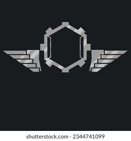 Futuristic Sci Fi Hud Futuristic Military Frame Logo Icon Element Metallic Hexagon Mechanical Gray Wings Vector Design