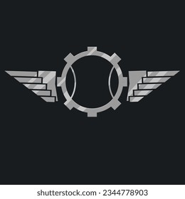 Futuristic Sci Fi Hud Futuristic Military Frame Logo Icon Element Metallic Circle Mechanical Gray Wings Vector Design
