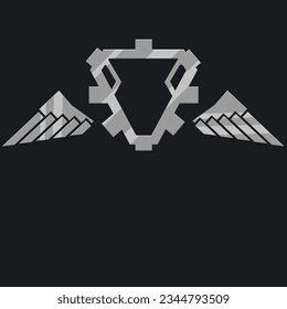 Futuristische Science-Fiction-HD-Logo-Symbol für futuristische Militärische Rahmen-Logo-Symbole für metallisches Dreieck-Mechanisches Grau-Wings-Vektordesign