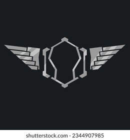 Futuristic Sci Fi Hud Futuristic Military Frame Logo Icon Element Metallic Hexagon Gray Wings Vector Design