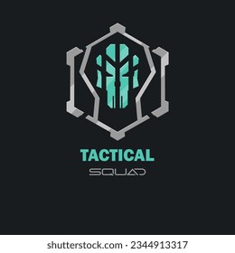 Futuristische Science-Fiction-Hud-Futuristic Military-Frame-Logo Tactical Squad Icon Element Metallic Scull Hexagon Gray Vector Design