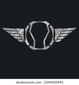 Futurista Sci Fi Hud Futurista Militar Logo Icono Elemento Metálico Círculo Alas Gris Diseño Vector