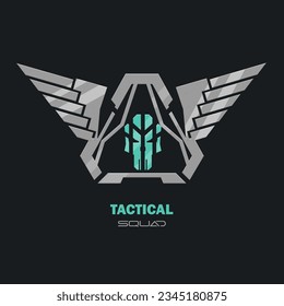 Futurista Sci Fi Hud Futurista Material De Marco Militar Logo Icono De Escuadrón Táctico Elemento De Triángulo De Cuchillo Metálico Alas De Vector Gris Diseño