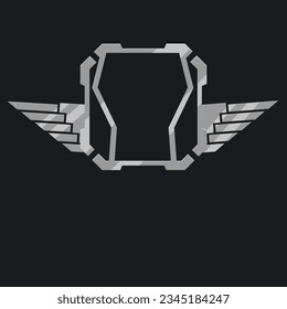 Futuristic Sci Fi Hud Futuristic Military Frame Logo Icon Element Metallic Square Gray Wings Vector Design