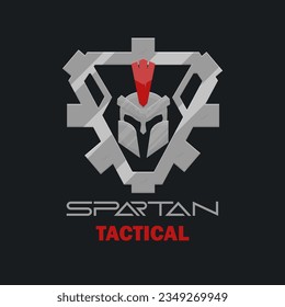 Futuristische Science-Fiction-Hud-Military-Rahmen-Logo Spartan Squad Icon Element Metallic Helm in Triangle Mechanical Weapon Gray Vektordesign
