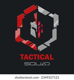Futuristic Sci Fi Hud  Military Frame Logo Tactical Squad Icon Element Metallic Half Of Spartan Helmet Scull Hexagon Asymmetric Gray Vector Design