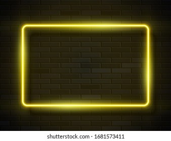 Futuristic Sci Fi Modern Neon Glowing Rectangle Frame for Banner Dark Empty Grunge Concrete Brick Background  Vector Vintage Yellow Golden Colored Lights  Retro Neon Sign
