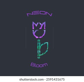 Futuristic Sci Fi Outline Flower Tulip Logo Neon Bloom Isolated On Black Vector Design