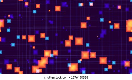 Futuristic Science Seamless Neon Background. Bright Artificial Intelligence Concept. Digital Tech Neon Pattern. Internet Communication Background.