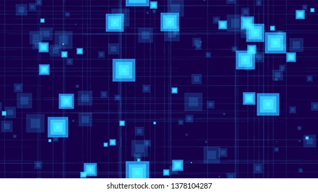 Futuristic Science Seamless Neon Background. Abstract Modern Texture. Digital Tech Neon Pattern. Background with Geometric Shapes.