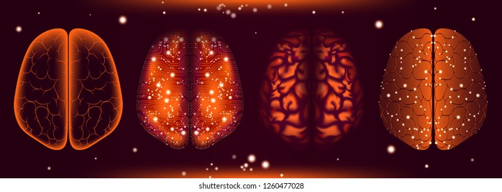 Futuristic Science and Technology. Cyber Mind Concept, Artificial Intelligence. Digital Brain, Science Innovation, Big Data Analysis and Visualization. Idea of Neural Connection, Modern AI Technology.