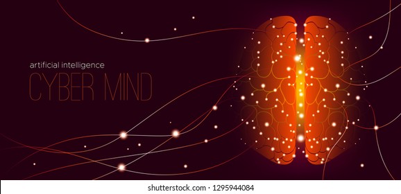 Futuristic Science and Technology. Cyber Mind Concept, Artificial Intelligence. Digital Brain, Science Innovation, Big Data Analysis and Visualization. Idea of Neural Connection, Modern AI Technology.