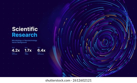 Futuristic Science Visualization of Data Flow and Nanotechnology. Abstract Spiral Network for Microbiology, AI, and Cell Research Concepts. Vector Illustration.