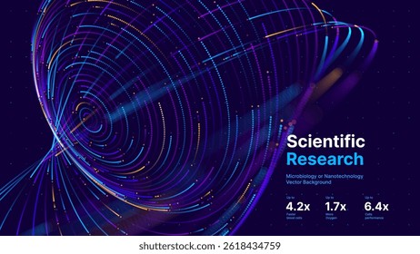 Futuristic Science Visualization of Data Flow and Nanotechnology. Abstract Spiral Network for Microbiology, AI, and Cell Research Concepts. Vector Illustration.