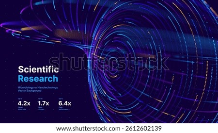 Futuristic Science Visualization of Data Flow and Nanotechnology. Abstract Spiral Network for Microbiology, AI, and Cell Research Concepts. Vector Illustration.