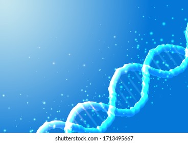 Banner futurista de ingeniería genética con brillante ADN de fondo azul. Investigación en biotecnología. Ilustración vectorial.