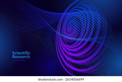 Futuristic Scientific Research Background. Abstract Digital Technology, Data Science, Innovation, AI, Quantum Computing, and Molecular Structure Concept with a Dynamic Visualization in Blue and Purple