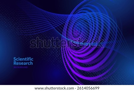Futuristic Scientific Research Background. Abstract Digital Technology, Data Science, Innovation, AI, Quantum Computing, and Molecular Structure Concept with a Dynamic Visualization in Blue and Purple