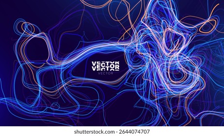 Futuristic Scientific Research Visualization With Blue Abstract Nanotech Neural Network. Microbiology or DNA Data Structure Concept On Dark Background. Vector Illustration.