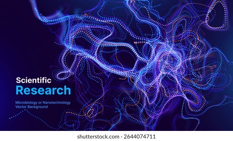 Futuristic Scientific Research Visualization With Blue Abstract Nanotech Neural Network. Microbiology or DNA Data Structure Concept On Dark Background. Vector Illustration.