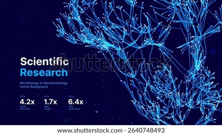 Futuristic Scientific Research Visualization With Blue Abstract Nanotech Network. Microbiology or DNA Data Structure Concept On Dark Background. Vector Illustration.