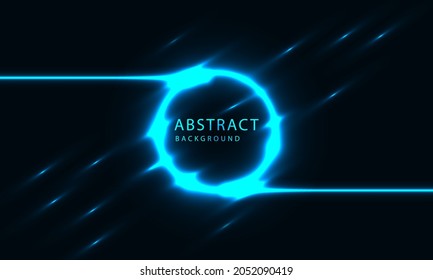 Futuristic Sci-Fi Abstract Blue Neon Light Shapes On Black Background. Exclusive wallpaper design for poster, brochure, presentation, website etc.