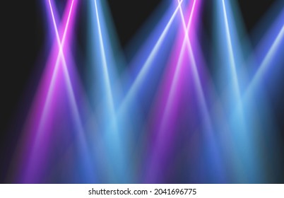 Futuristic Sci-Fi Abstract Blue And Purple Neon Light Shapes On Black Background And Reflective Concrete With Empty Space For Text 3D Rendering Illustration
