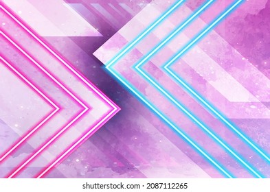 Futuristic Sci-Fi Abstract Blue And Purple Neon Light Shapes On Black Background And Reflective Concrete With Empty Space For Text 3D Rendering Illustration
