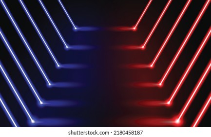 Futuristic Sci-Fi Abstract Blue And Red Neon Light Shapes On Black Background 