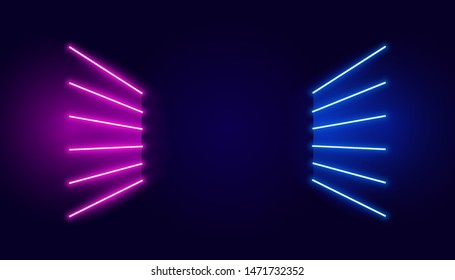 Futuristic sci-fi abstract neon light shapes on black background. Glowing lines, neon lights, abstract psychedelic background, ultraviolet, pink blue vibrant colors. Vector illustration.