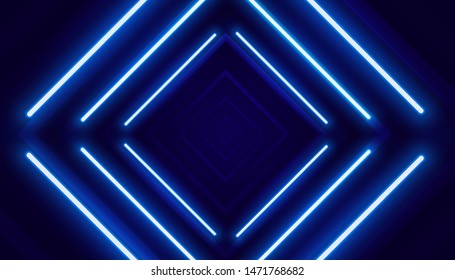 Futuristic sci-fi abstract purple neon light shapes on black background. Glowing lines, neon lights, abstract psychedelic background, ultraviolet, pink blue vibrant colors. Vector illustration.