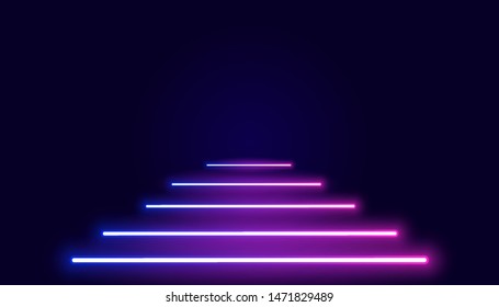 Futuristic sci-fi abstract purple neon light shapes on black background. Glowing lines, neon lights, abstract psychedelic background, ultraviolet, pink blue vibrant colors. Vector illustration.