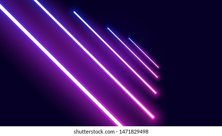 Futuristic sci-fi abstract purple neon light shapes on black background. Glowing lines, neon lights, abstract psychedelic background, ultraviolet, pink blue vibrant colors. Vector illustration.