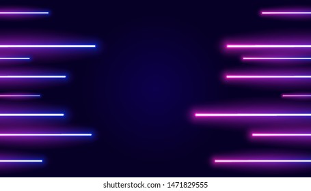 Futuristic sci-fi abstract purple neon light shapes on black background. Glowing lines, neon lights, abstract psychedelic background, ultraviolet, pink blue vibrant colors. Vector illustration. 庫存向量圖
