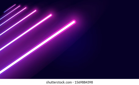 Futuristic sci-fi abstract purple neon light shapes on black background. Glowing lines, neon lights, abstract psychedelic background, ultraviolet, pink blue vibrant colors. Vector illustration.