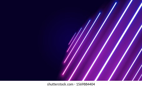 Futuristic sci-fi abstract purple neon light shapes on black background. Glowing lines, neon lights, abstract psychedelic background, ultraviolet, pink blue vibrant colors. Vector illustration.