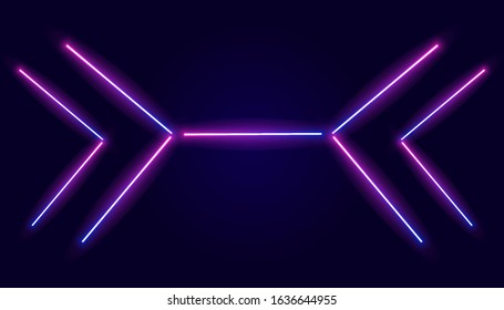 Futuristic sci-fi abstract purple neon light shapes on black background. Glowing lines, neon lights, abstract psychedelic background, ultraviolet, pink blue vibrant colors. Vector illustration.