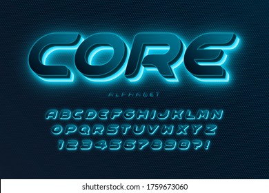 Futuristic sci-fi alphabet, extra glowing space design, creative characters set. Vector illustration