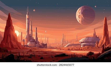 Futuristic Sci-Fi Colony on a Mars-like Alien Planet