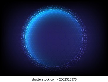 Futuristic Sci-Fi glowing HUD circle and sphere of hexagon. Abstract hi-tech background. Head-up display interface. Virtual reality technology innovation screen. Digital infographic business