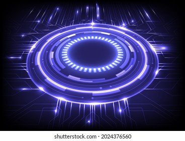 Futuristic Sci-Fi glowing HUD circle. Data engineering. Abstract hologram hi-tech background. Virtual reality holographic and circuit board. Digital particle of high computer