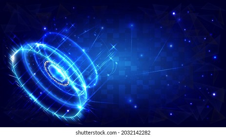 Futuristic Sci-Fi glowing HUD circle element. Abstract hi-tech background. Hologram particle of head-up display interface. Virtual reality technology innovation engineer