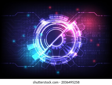 Futuristic Sci-Fi glowing HUD circle element. Abstract hi-tech background. Hologram particle of head-up display interface. Virtual reality technology of computer cyber, machine and engineer