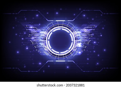 Futuristic Sci-Fi glowing HUD circle element. Abstract hi-tech background. Hologram particle of head-up display interface. Virtual reality technology of computer cyber, machine, engineer and retro